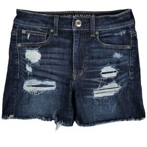 American Eagle High Rise Shortie Shorts Distressed Ripped Frayed Bootie Size 2